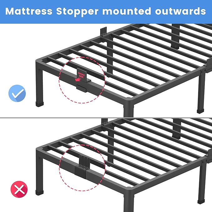 MAF 14 Inch Queen Metal Platform Bed Frame with Round Corner Legs, 3000 LBS Heavy Duty Steel Slats Support, Noise Free, No Box Spring Needed, Easy Assembly