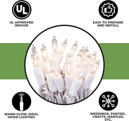 612 Vermont Clear 20 Count Christmas String Lights on White Wire Cord, UL Approved for Indoor Use Only, Total Length 4.9 Foot, Lighted Length 3.4 Foot