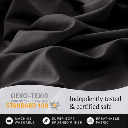 LuxClub 6 PC Queen Sheet Set, Breathable Luxury Bed Sheets, Deep Pockets 18" Wrinkle Free Cooling Sheets Machine Washable Hotel Bedding Silky Soft - Black Queen