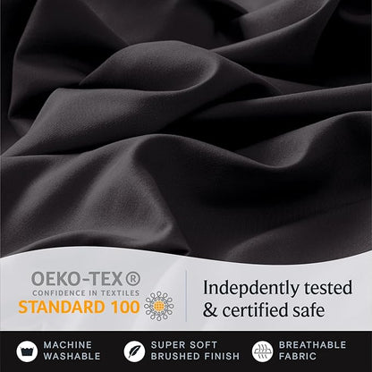 LuxClub 3 PC Sheet Bed Sheets Deep Pockets Wrinkle Free-Kids-Fitted Sheets Machine Washable Hotel Bedding Silky Soft - Black Twin