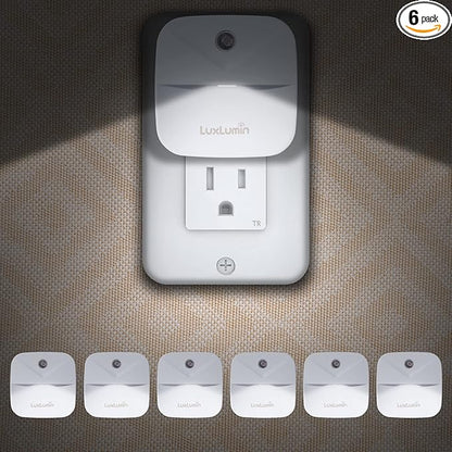 LED Night Lights Plug into Wall with Dusk-to-Dawn Sensor, Automatically Turn on and Off,Night Light for Kids,Bedroom,Bathroom,Stairs, White, 6 Packs