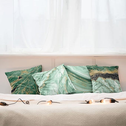 Ambesonne Marble Print Throw Pillow Cushion Case Pack of 4, Abstract Look Nature Stone Ornaments Modern with Minty Details Print, Modern Accent Double-Sided Digital Printing, 20", Jade Green Dark Grey