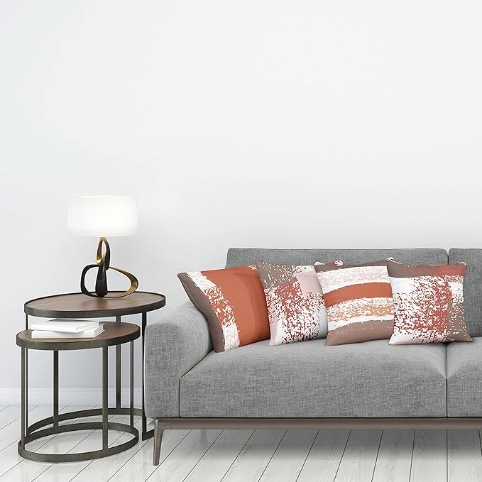 Ambesonne Grunge Throw Pillow Cushion Case Pack of 4, Abstract Design Simplistic Minimal Stripes Brushstrokes Contemporary, Modern Accent Double-Sided Digital Printing, 18", Taupe Paprika and Rose