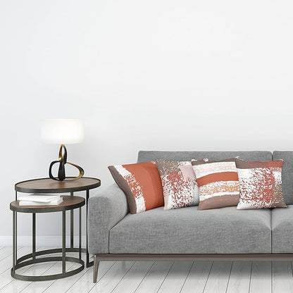 Ambesonne Grunge Throw Pillow Cushion Case Pack of 4, Abstract Design Simplistic Minimal Stripes Brushstrokes Contemporary, Modern Accent Double-Sided Digital Printing, 18", Taupe Paprika and Rose