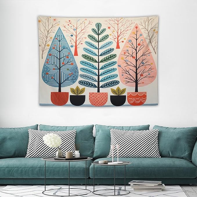 Shabby Chic Trees Wall Tapestry Autumn Nature Forest Wall Hanging Wall Tapestry Aesthetic Landscape Tapestry Vintage Wall Hanging for Living Room Dorm Decor 30"x40" Christmas Family Party