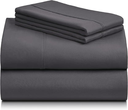 LuxClub 4 PC California King Size Sheet Set Sheets Deep Pockets Wrinkle Free Cooling Sheets Machine Washable Hotel Bedding Silky Soft - Dark Grey California King