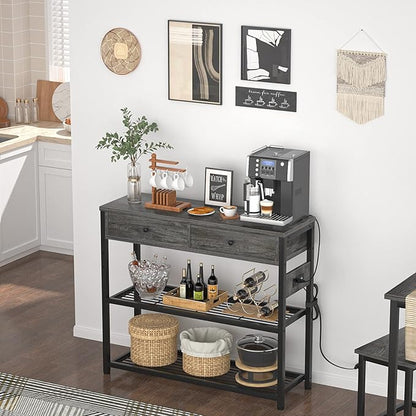 Ecoprsio Entryway Table with Outlets and USB Ports, Small Console Table with 2 Drawers, Sofa Table with Storage Shelves for Living Room, Couch, Hallway, Foyer, Kitchen Counter, 32'', Grey Oak