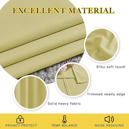 NICETOWN Room Darkening Curtains Panels for Window - Home Fashion Machine Washable Ring Top Solid Room Darkening Draperies for Kid's Room (2 Panels, 52 inches W x 95 inches, Paler Yellow)