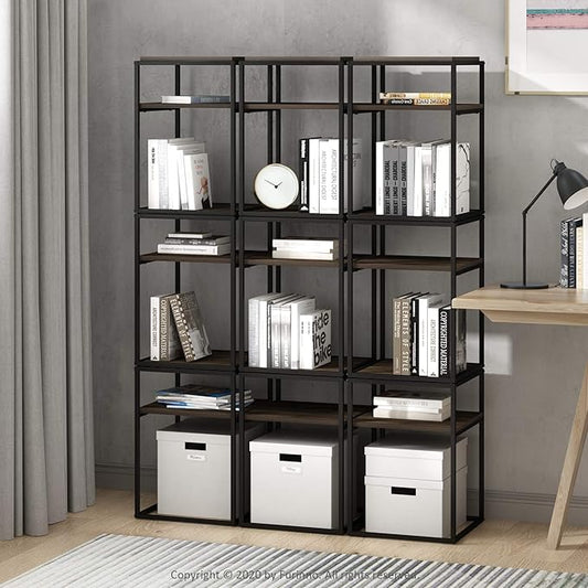 Furinno Simplistic End Side Night Stand/Bedside Table with Stainless Steel Tubes, Stackable Metal Frame, Columbia Walnut
