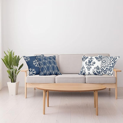 Ambesonne Retro Throw Pillow Cushion Case Pack of 4, Trellis Grid Medieval Floral Damask Mandala Flower Ornament in Modern Monochrome, Modern Accent Double-Sided Digital Printing, 24", Dark Sky Blue