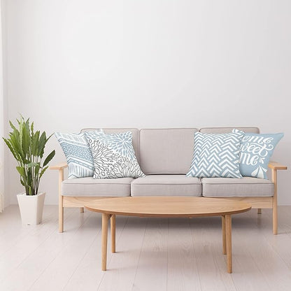 Ambesonne Geometric Throw Pillow Cushion Case Pack of 4, Home Phrase Minimal Zigzag Squama Dahlia Flower Petals Chevron Tribal, Modern Accent Double-Sided Digital Printing, 24", Pale Blue Grey White