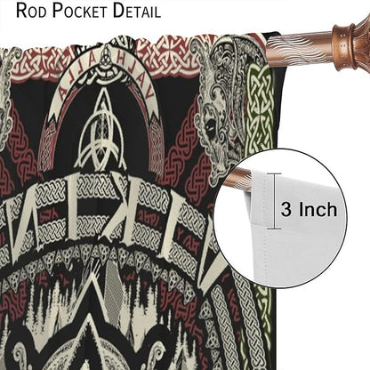Viking Curtains Nordic Mythology Rune Weapon Antique Viking Pirate Crow Art Pattern Printed Curtains Bedroom Living Room Decoration Blackout Curtains W55 * L63 Inch