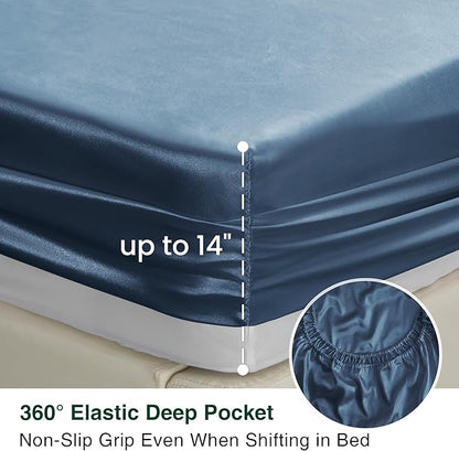 Love's cabin Twin Satin Sheets Sets - 3 Piece Ash Blue Silky Bed Sheets with Deep Pockets, Luxury Silk Feel Satin Twin Size Sheet Set Bedding Set (1 Flat Sheet,1 Fitted Sheet,1 Pillow case)