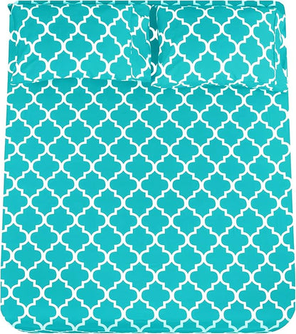 Mejoroom Queen Bed Sheet Set - Super Soft Brushed Microfiber - 1800 Thread Count Queen Sheets with 16 inch Deep Pocket - Wrinkle Free - 4 Piece(Queen, Aqua Quatrefoil with White Pattern)