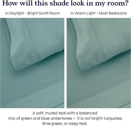 California Design Den Twin Sheets Set - Soft 400 Thread Count Sateen, Natural 100% Cotton Sheets with Deep Pockets, Cooling and Durable Bedding Set - Teal