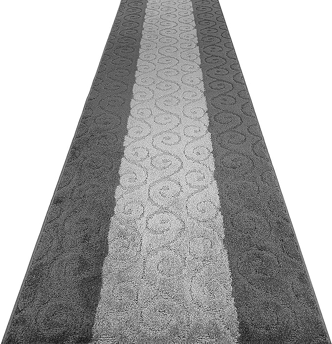 Custom Size Modern Runner Rug Carpet for Hallway Entryway Foyer Kitchen, Slip Resistant Latex Rubber Backed 31 inch Wide X Customized Length, Scroll Grey, 31 inch X 12 feet