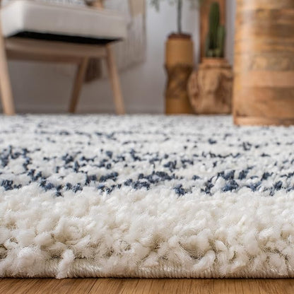 SAFAVIEH Arizona Shag Collection Runner Rug - 2'3" x 6' Runner, Ivory & Slate, Moroccan Design, Non-Shedding, 1.6-inch Thick, Ideal for High Traffic Areas in Living Room, Bedroom (ASG741M-26)