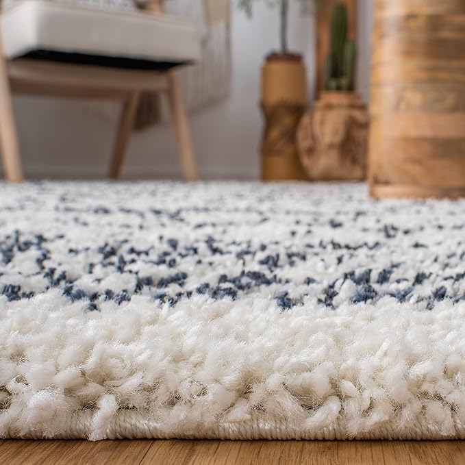 SAFAVIEH Arizona Shag Collection Accent Rug - 3'2" x 5', Ivory & Slate, Moroccan Design, Non-Shedding & Easy Care, 1.6-inch Thick Ideal for High Traffic Areas in Foyer, Living Room, Bedroom (ASG741M)