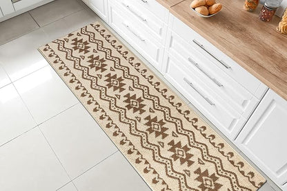 Custom Length Cut to Size Tribal Ethnic Southwestern Inspired Hallway Runner Rug, Non Slip Rubber Backed, 31 inch Wide X Customized Length, Aztec Beige, 31 inch X 24 feet