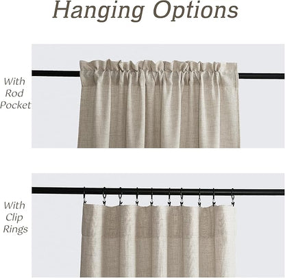 RYB HOME Natural Beige Linen Sheer Curtains 63 inches Long for Kitchen/Bedroom, Weave Textured/Rod Pocket, Light Filtering Sheer Curtains and Drapes, W 52 x L 63 inches, 2 Panels Set