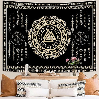 OSUNBD Nordic Viking Tapestry Wall Hanging - Small 40x30inches Soft Flannel with Valknut, Celtic Runes & Norse Mythology Scandinavian for Bedroom, Living Room Decor