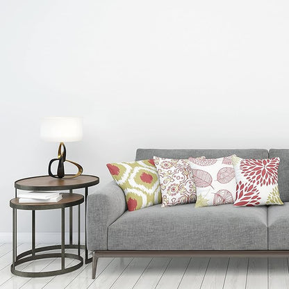 Ambesonne Vintage Throw Pillow Cushion Case Pack of 4, Bohemian Ornamental Leaves Dahlia Pattern Geometric Art Curlicue Motif, Modern Accent Double-Sided Digital Printing, 20", Dark Pink and Khaki