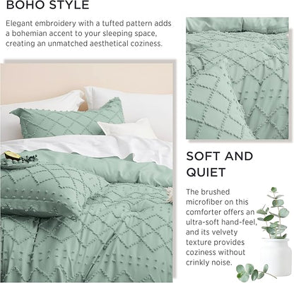 Bedsure Twin Comforter Set - Sage Green Comforter, Boho Tufted Shabby Chic Bedding for Kids, 2 Pieces Vintage Farmhouse Bed Set for All Seasons, Fluffy Soft Bedding with 1 Pillow Sham