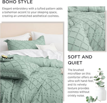 Bedsure California King Comforter Set - Sage Green Comforter, Boho Tufted Shabby Chic Bedding for Kids, 3 Pieces Vintage Farmhouse Bed Set for All Seasons, Fluffy Soft Bedding with 2 Pillow Shams