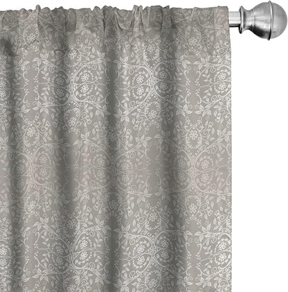 Ambesonne Grey Curtains, Victorian Lace Flowers and Leaves Retro Background Old Fashioned Graphic, Window Treatments 2 Panel Set for Living Room Bedroom, Pair of - 28" x 84", Warm Taupe