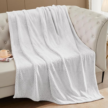 Exclusivo Mezcla Fleece Throw Blanket Extra Large, Super Soft and Warm Blankets for Couch, Sofa and Bed Waffle Textured, Cozy, Fuzzy and Lightweight (Mixed Light Grey, 50x70 Inches)