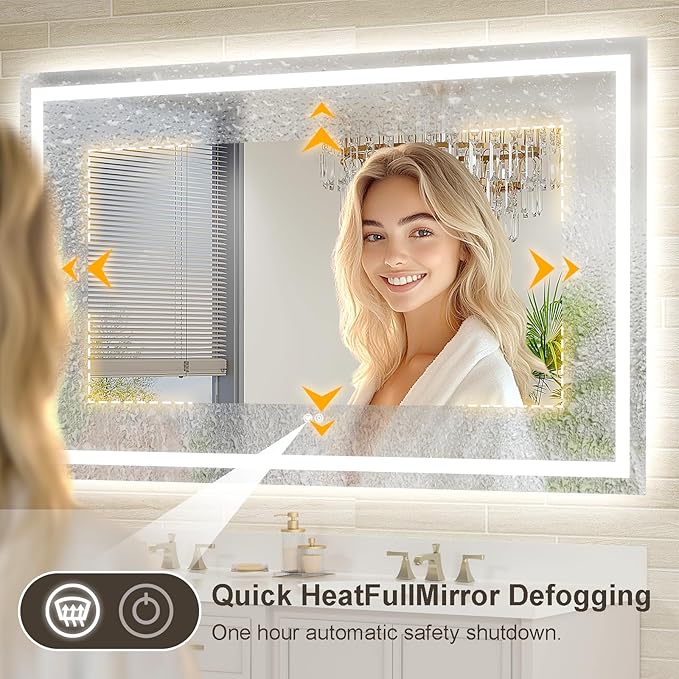 24x32 LED Bathroom Mirror with Lights, Brighter Backlit + Front Lit, Tempered Glass, Dimmable, Multiple Light Modes, Anti-Fog Lighted Bathroom Vanity Mirror for Wall, Memory Function