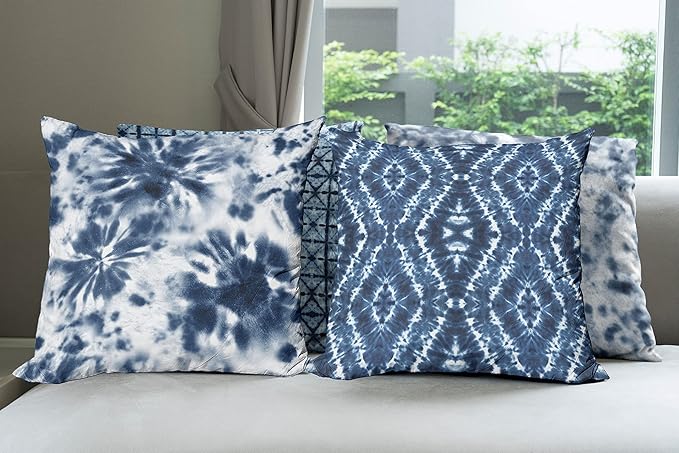 Ambesonne Ethnic Throw Pillow Cushion Case Pack of 4, Watercolor Inspired Hippie Style Tie Dye Like Print Batik Bohemian Themes, Modern Accent Double-Sided Digital Printing, 20", White Blue