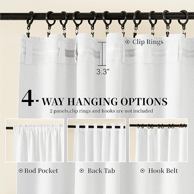 KangBang Pure White Blackout Curtains 84 Inch Length, Faux Linen Room Darkening Curtains for Bedroom Living Room, Back Tab Loop Pocket Pleated Light Blocking Drapes, 52Wx84L, 2Pcs