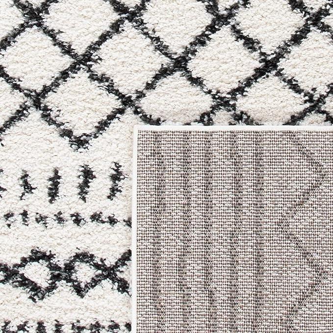 SAFAVIEH Arizona Shag Collection Area Rug - 9' x 12', Ivory & Black, Moroccan Design, Non-Shedding & Easy Care, 1.6-inch Thick Ideal for High Traffic Areas in Living Room, Bedroom (ASG741Z)