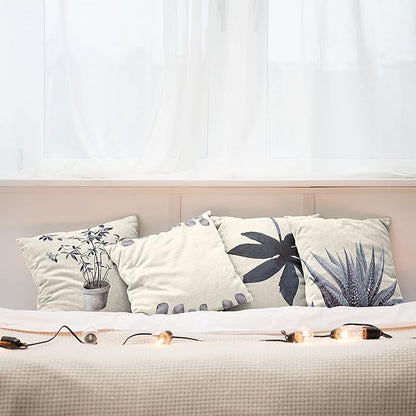 Ambesonne Botanical Throw Pillow Cushion Case Pack of 4, Minimalist Watercolor Painting Leaves Agave Branches Plant in a Pot, Modern Accent Double-Sided Digital Printing, 16", Purpleblue and Dimgray