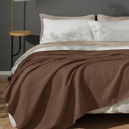 PHF 100% Cotton Waffle Weave Blanket Queen Size for Bed,Snag Proof Lightweight Breathable Moisture-Wicking Throw for Couch,Great for Layering in Cold Weather,Machine Washable, Home Decor-Cappuccino