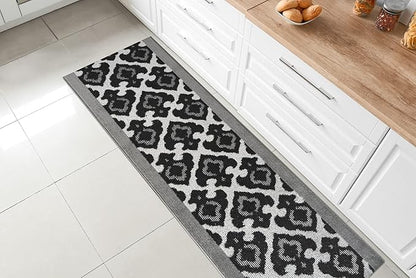Custom Length Cut to Size Fleur de Lis Inspired Carpet Runner Rug for Hallways, Non Slip Rubber Backed, 31 inch Wide X Customized Length, Royal Grey, 31 inch X 11 feet