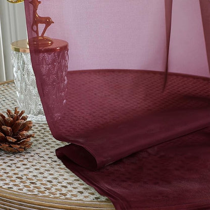 OVZME Burgundy Sheer Curtains 84 Inches Long 2 Panels Set, Light Filtering Sheer Curtains for Living Room Bedroom 59 Inch Extra Wide, Modern Voile Filmy Rod Pocket Window Drapes, 59Wx84L Inches