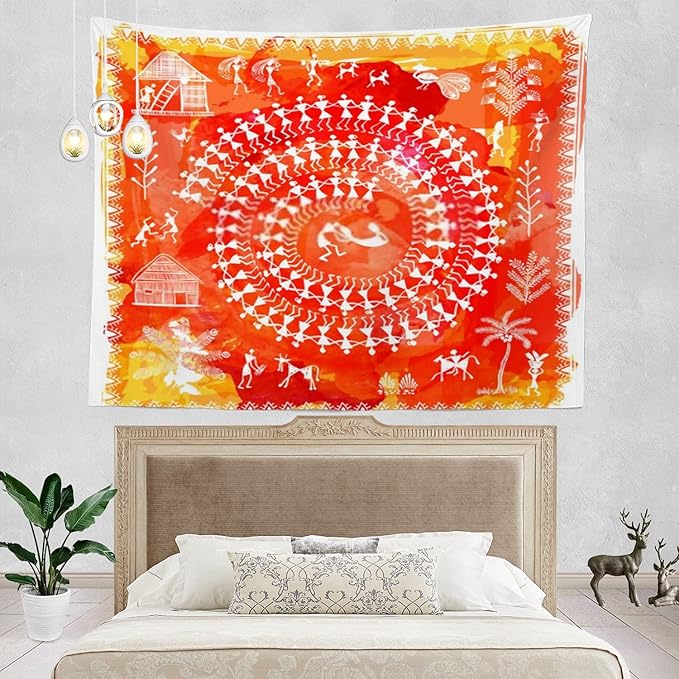 Batmerry Native American Tapestry, Ancient Tribal Art India Navajo Design Print Picnic Mat Hippie Trippy Tapestry Wall Art Decor for Bedroom Living Room, 51.2 x 59.1 Inches, Traditional