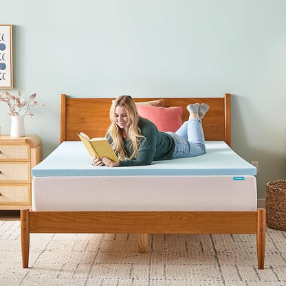 LINENSPA Memory Foam Mattress Topper - 2 Inch Gel Infused Memory Foam - Plush Feel - Cooling and Pressure Relieving - CertiPUR Certified - Dorm Room Essentials - Short Queen Size