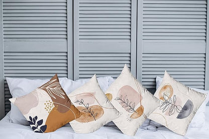 Ambesonne Minimal Throw Pillow Cushion Case Pack of 4, Modern Line Art Plants Leaves Branches with Abstract Watercolor Details, Modern Accent Double-Sided Digital Printing, 16", Rose Umber and Indigo