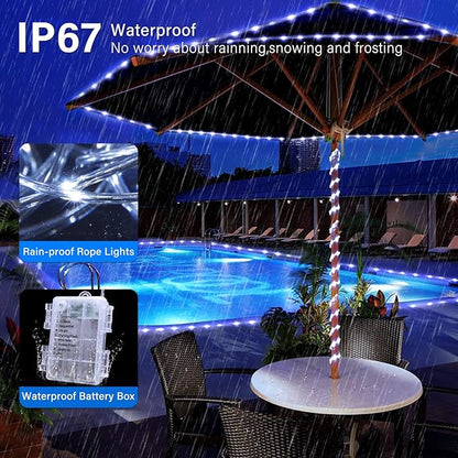 JMEXSUSS 100 LED Battery Operated Rope Lights - Outdoor Waterproof, 33ft 8Mode Battery String Lights Outdoor with Remote for Trampoline, Camping, Balcony, Canopy, Deck Decor (White)
