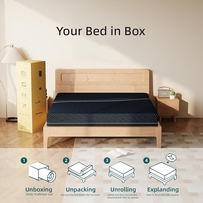 Crystli Full Mattress 10 Inch, Gel Memory Foam Full Size Mattresses, Activated Charcoal Infused, Medium Firm Bed Mattress in a Box for Pressure Relief, Fiberglass-Free, CertiPUR-US Certified, Black