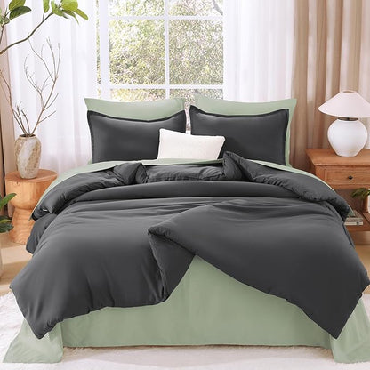 Litanika Grey Comforter Full Set, Dark Gray Lightweight Plain Bedding Comforters Sets, All Season Fluffy Bed Set (79x90In Comforter & 2 Pillowcases)