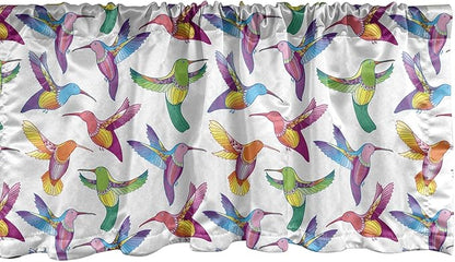 Lunarable Hummingbird Window Valance Pack of 2, Colorful Summer Cartoon Birds Exotic Fauna Design Colibri Pattern Illustration, Rod Pocket Curtain Valances for Kitchen Bedroom, 54" X 18", Lilac Green