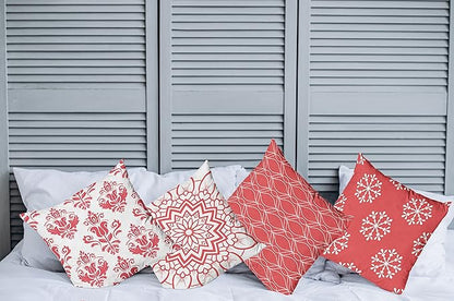 Ambesonne Retro Throw Pillow Cushion Case Pack of 4, Trellis Grid Medieval Floral Damask Mandala Flower Ornament in Modern Monochrome, Modern Accent Double-Sided Digital Printing, 24", Dark Coral