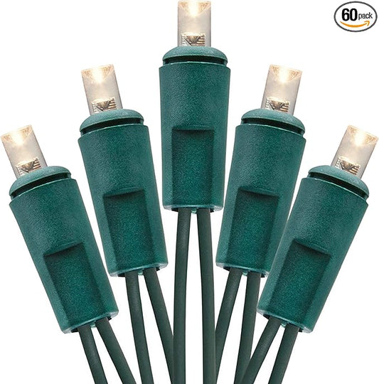 Holiday Essence 60 LED Mini Warm White Christmas Lights for Indoor and Outdoor Use Energy Efficient LED Bulbs with Green Wire