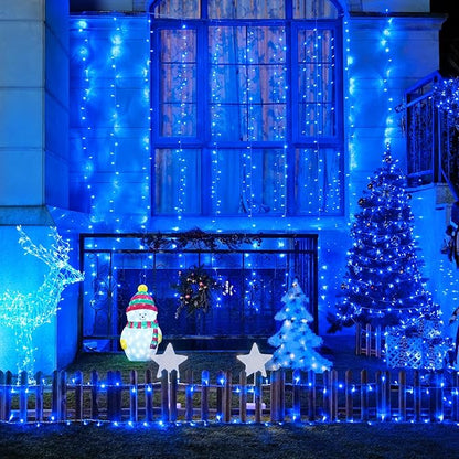 JMEXSUSS 300LED Christmas Curtain Lights, Blue Christmas Lights with Remote, Blue String Lights for Bedroom Wall Window Backdrop Garden Indoor Outdoor Patio Yard Porch Decorations, 9.8x9.8ft