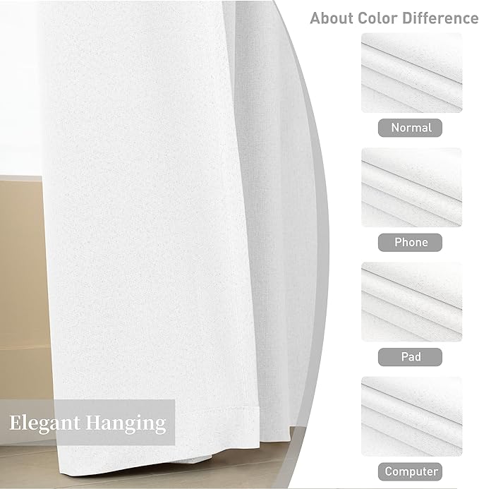 KangBang 2Pcs Blackout Curtains 96 Inches Long, Light Blocking Thermal Insulated Soft Thick Drapes Linen Panels Pleated Curtains for Sliding Patio Door Back Tab Rod Pocket(Pure White, 72Wx96L)