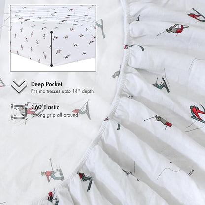 RUVANTI Flannel Sheets California King Size - 100% Cotton Brushed Cal King Bed Sheets Set - Deep Pockets 14 Inches - All Seasons Breathable & Extra Soft - Warm & Cozy, 4 Piece, Flurry Friends